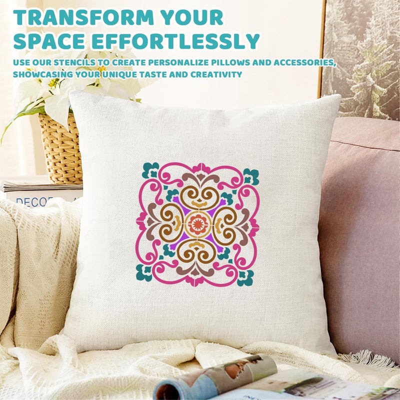 Resflyar 8 PCS Reusable Stencils, Mandala Templates for Painting on Fabric Furniture Wood Floor Wall Tile DIY Art Scrapbook Home Decoration, 5 x 5 Inch - Image 4